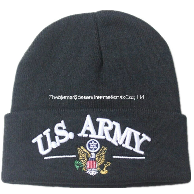 OEM Produce Custom Logo Printed Army Green Sports Customized Knitted Beanie Cap