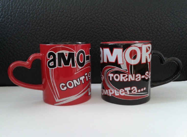 Red and Black Color Lovers Mug, 10oz Heart Shape Handle Mug