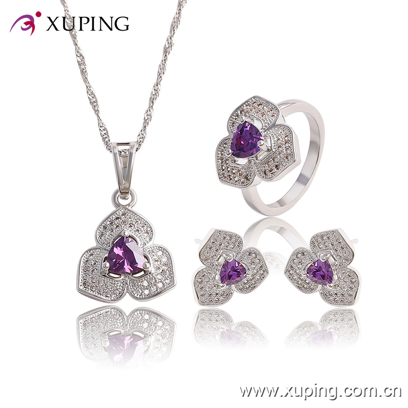 Fashion Elegant CZ Diamond Heart-Shaped Rhodium Jewelry Set for Wedding or Party 63767