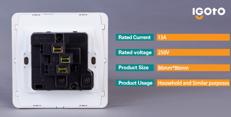 BS Standard PC Material 13A Switch Socket with Neon