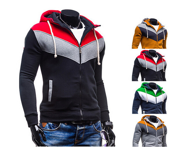 Hot Selling Spell Color Male Fleece Hooded Sweater Coat