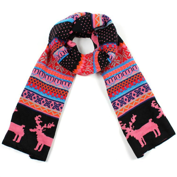 Womens Multiple Style Neck Warmer Thick Deer Snow Printing Winter Knitted Scarf (SK129)