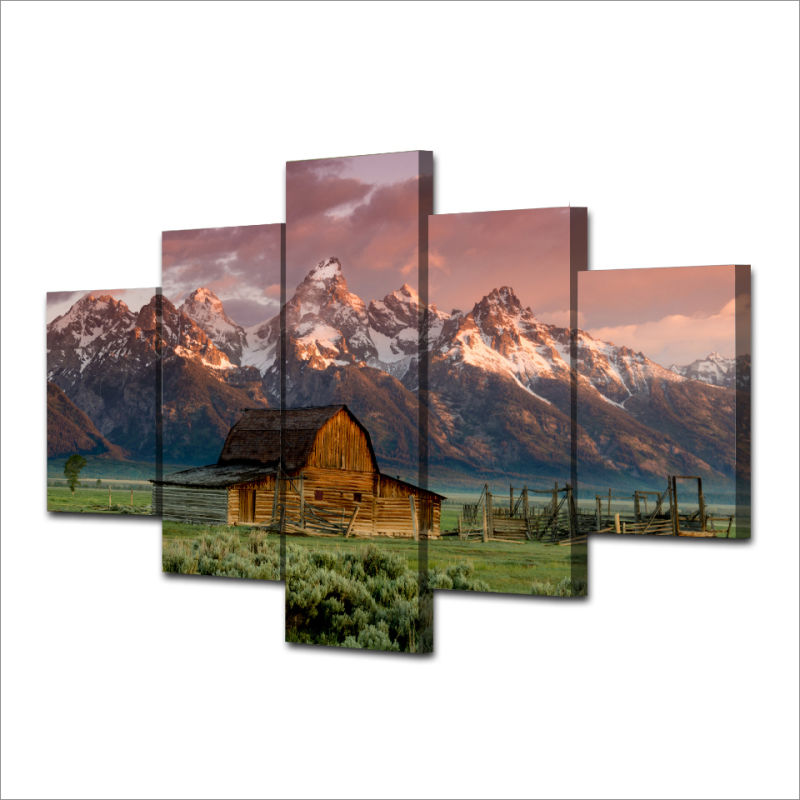 Canvas Art Printed Barn Rocky Mountains Painting Canvas Print Room Decor Print Poster Picture Canvas Mc-059