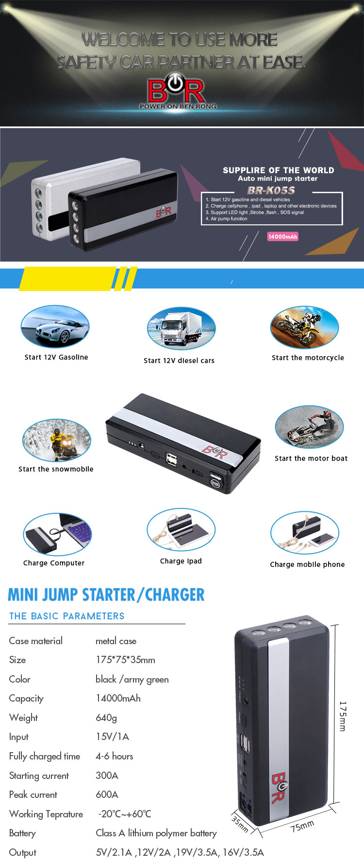 Metal Case Jump Starter, Portable Jump Starter