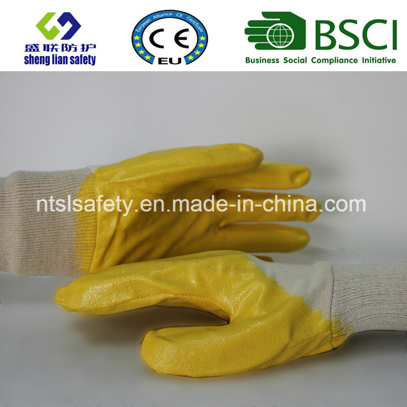 Half Dipped Nitrile Gloves Yellow Color Industrial Work Glove