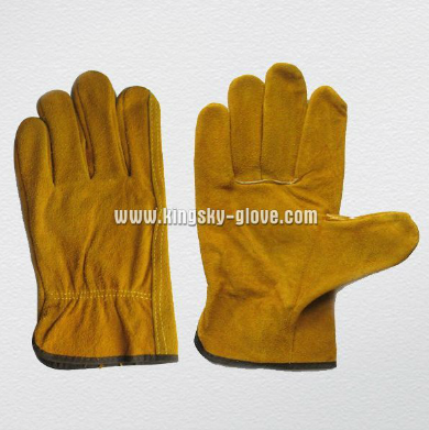 Gold Color Cow Split Leather Driver Work Glove