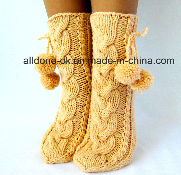 Factory Custom Hand Knit Winter Boot Slipper Socks