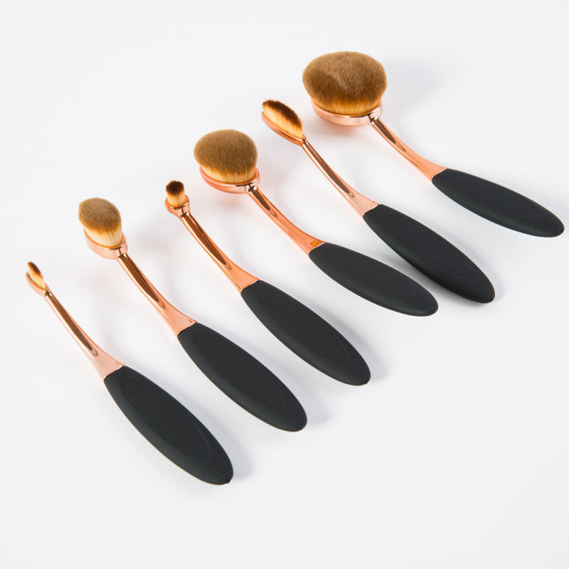 6PCS Black Gold Oval Toothbrush Professional Makeup Brushes Sets