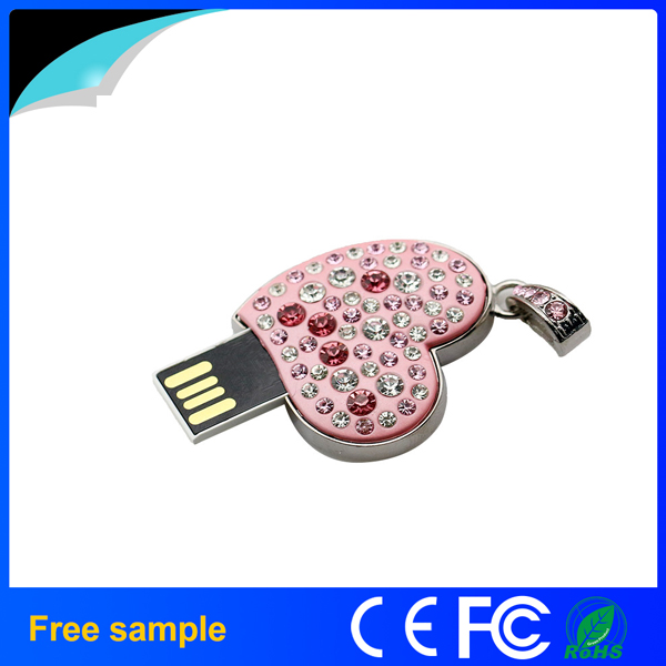 Promotional Girl's Gift Heart Crystal Pendrive Jewelry 8GB USB Flash Drive