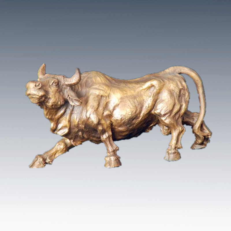 Animal Bronze Sculpture Cattle Carving Buffalo Decor Brass Statue Tpal-009