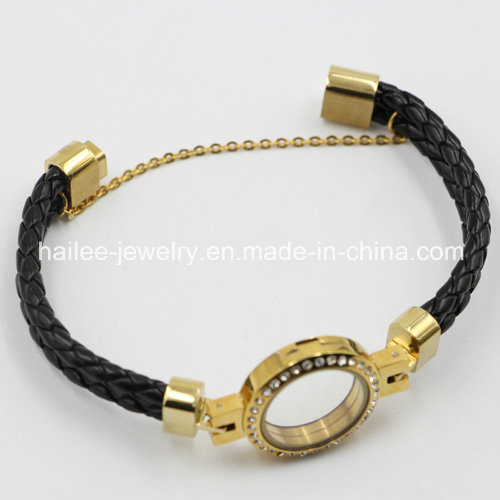 2015 Fashion Stainless Steel Leather Bracelet with Locket