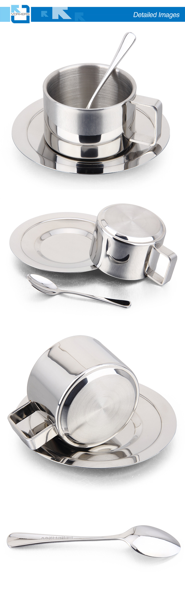 High Quality 3 Pieces Stainless Steel Coffee Cup & Mug with Spoon