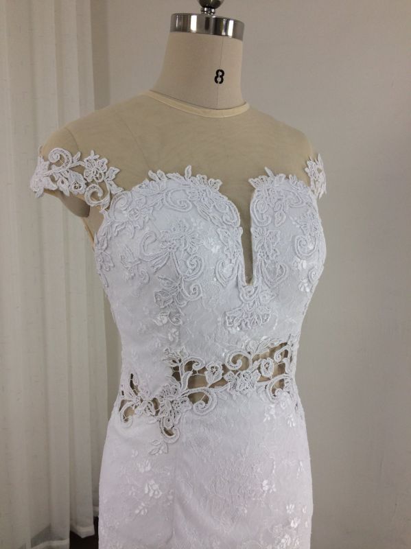 A Line See Through Lace Keyhole Wedding Dress