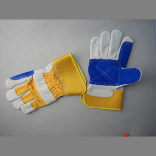 Cow Split Leather Doublle Blue Palm Work Glove