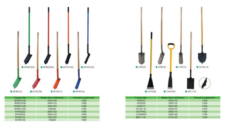 Different Type of Shove Spade Garden Tools Agricultural Tools Wth Handle