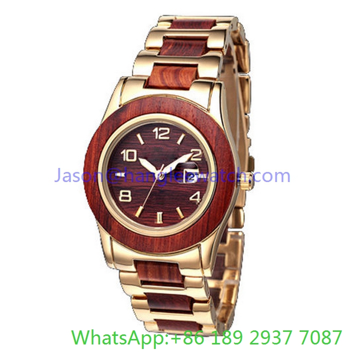 Top-Quality Stainless Steel and Wooden Quoartz Watch for Man Ja- 15055