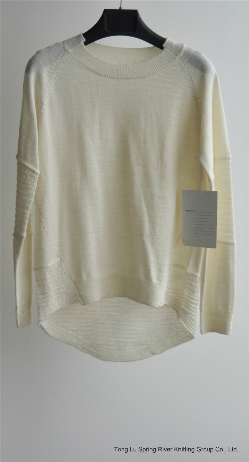 Ladies Pure Color Round Neck Pullover Sweater