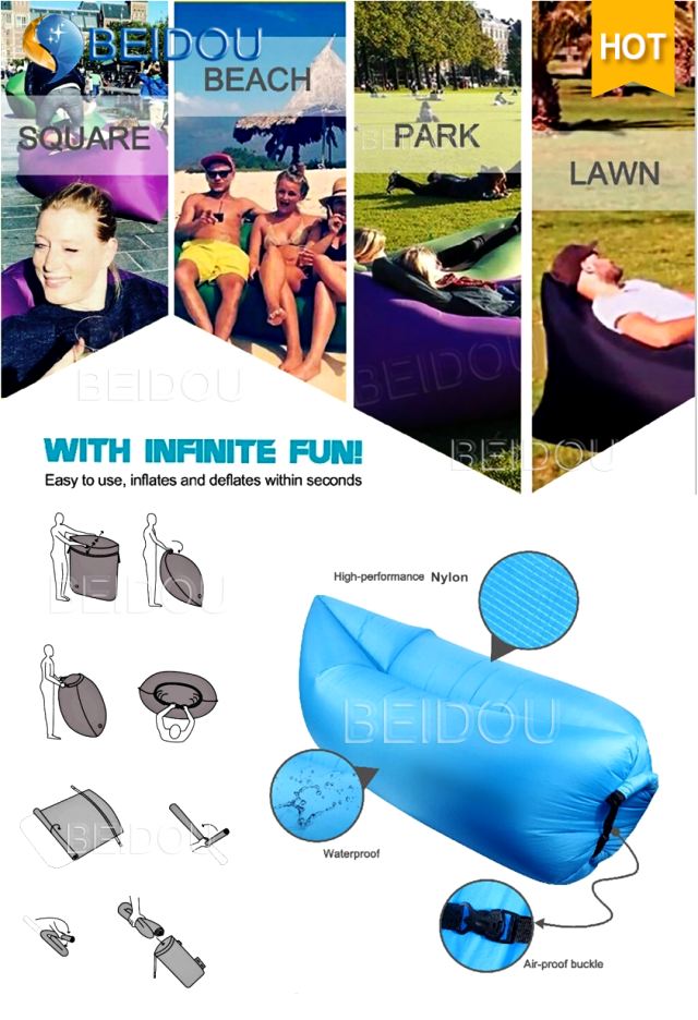 Wholesale DIY Nylon Lamzac Hangout Laybag Inflatable Sofa Beach Bed Lazy Sleeping Bag