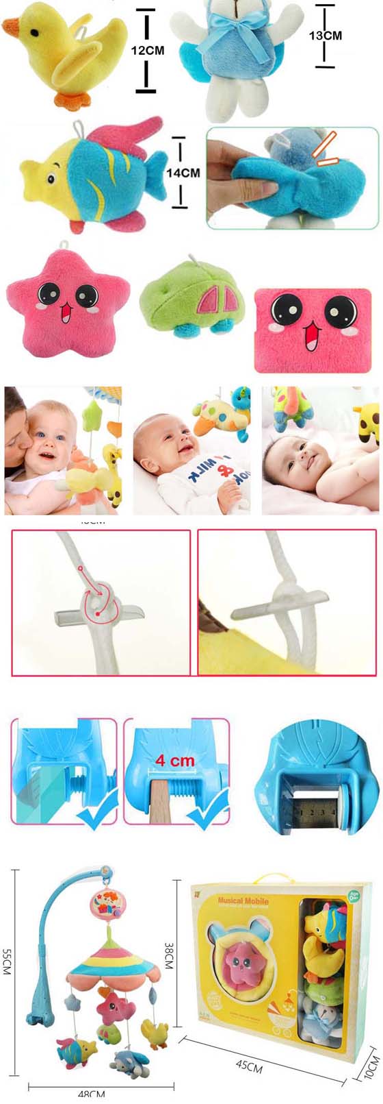 2015 Newest B/O Baby Bed Prodcuts Plush Bed Toys with Music and Light (10220296)