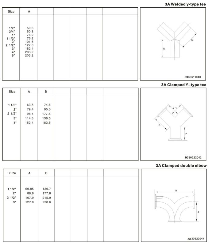 Sanitary Stainless Steel Y Elbow Clamp Tube Pipe Fittings