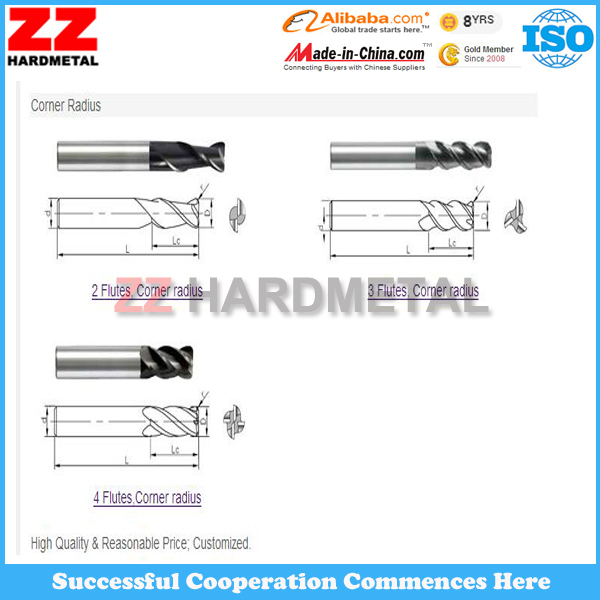 ISO Tungsten Carbide End Mills for Cutting Milling Inserts (Ball nose, Square nose, Corner Nose)