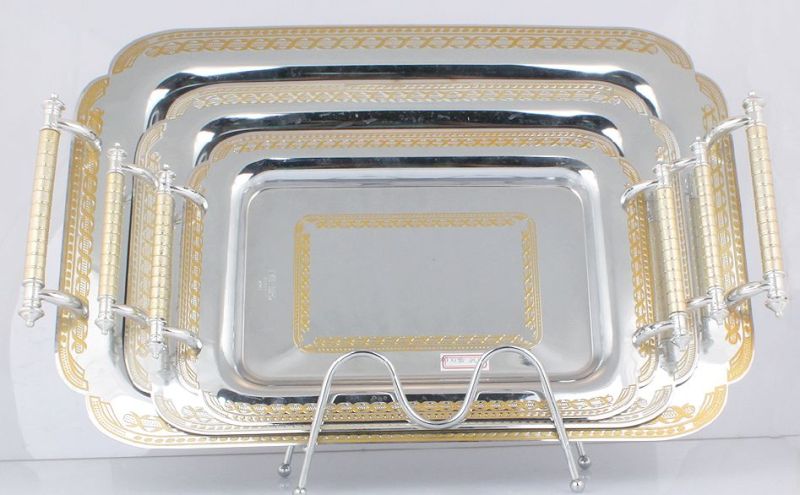 Stainless Steel Serving Tray/Plate in Silver and Golden (LFC10709-1)