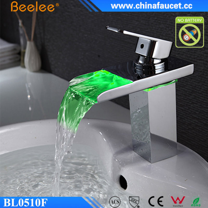 Contemporary Bathroom Waterfall LED Light Basin Mixer