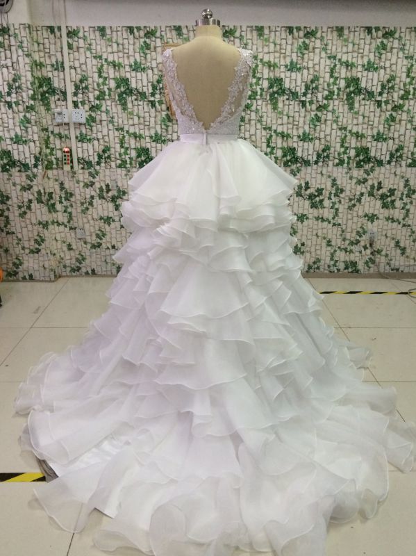 Ball Gown Chiffon Lace Tulle Wedding Dress with V Neck