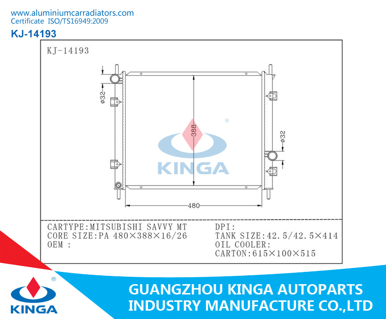 Car Auto Aluminum Mtisubishi Radiator for Mitsubishi Savvy Mt