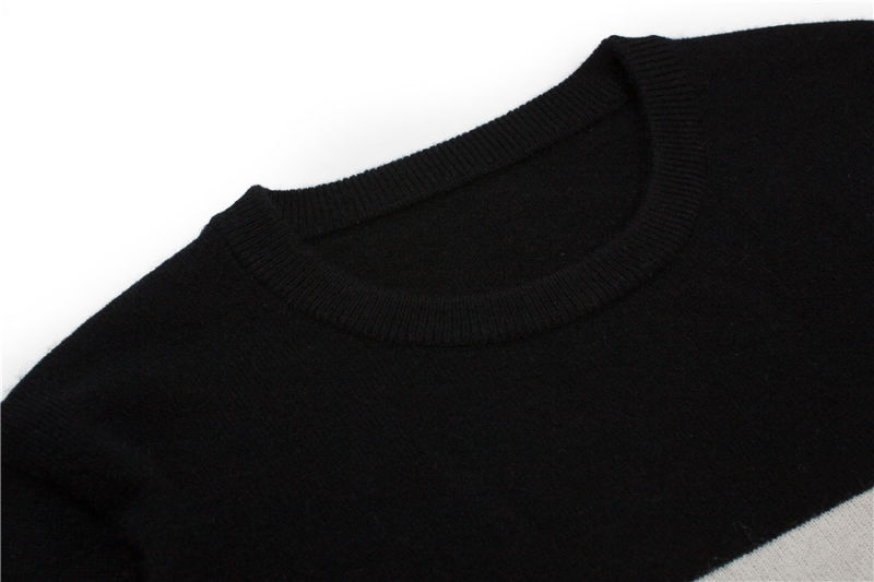 Rib Knit Round Neck Men Intarsia 100%Cashmere Sweater