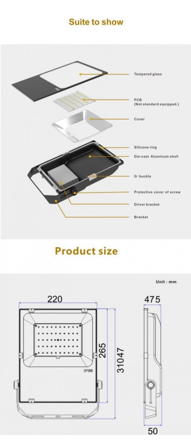 5 Years Warranty 100W Bridgelux LED Flood Lighting Outdoor Waterproof IP65