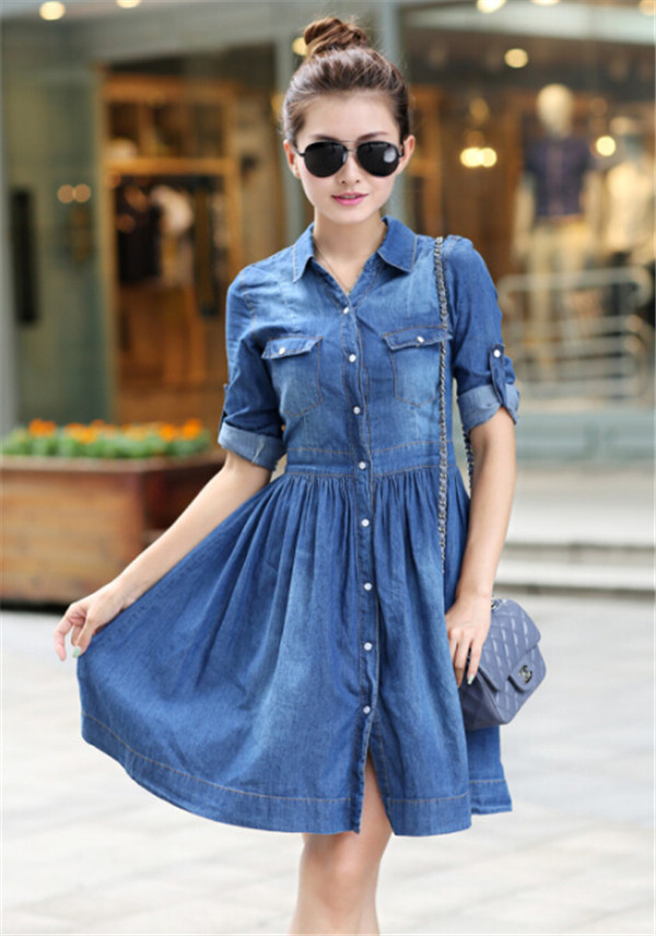 Women's Plus Size Slim Fit Pleated Denim Dress (50258)