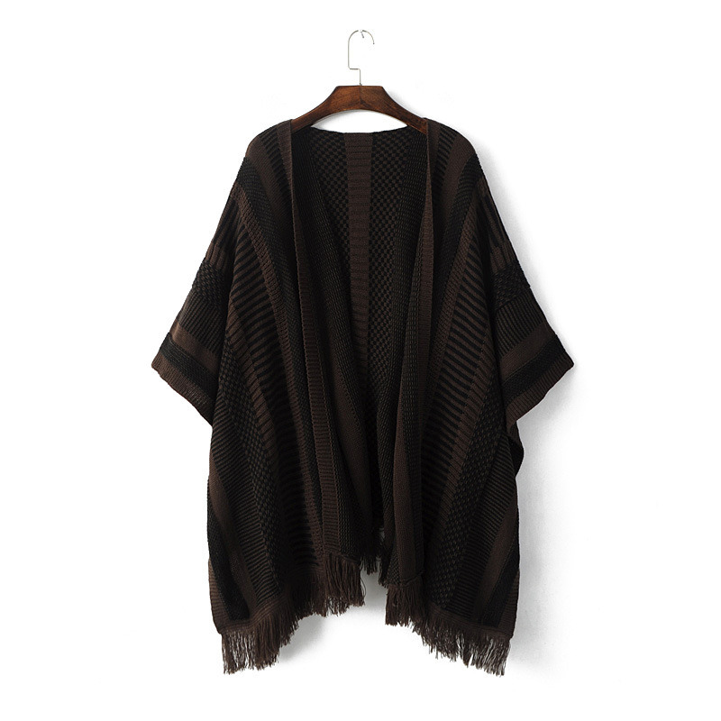 Womens Striped Knitted Stole Wraps Scarf Poncho Shawl (SP285)