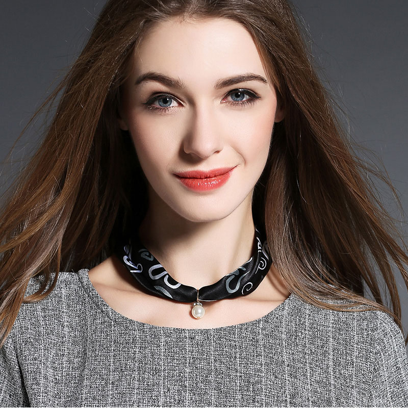 Black Silk Scarf Necklace for Women