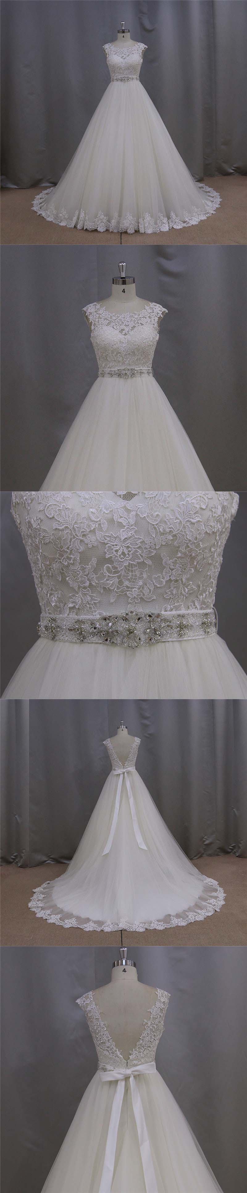 A-Line Bridal Dress Beading Lace Tiered Skirt