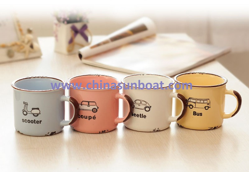 Sunboat Kitchenware/ Kitchen Appliance Retro Cartoon Ceramic Handgrip Mug Tea Coffee Milk Water Enamel Cup