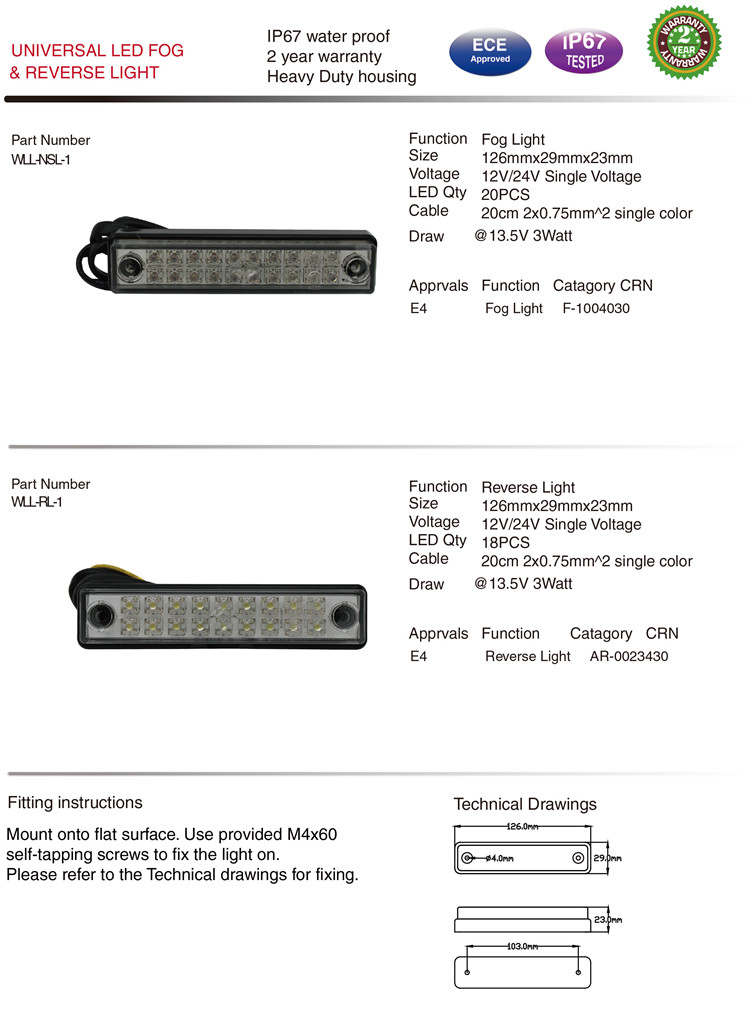 Lml146 IP67 Waterproof E-MARK Reverse LED Light Truck