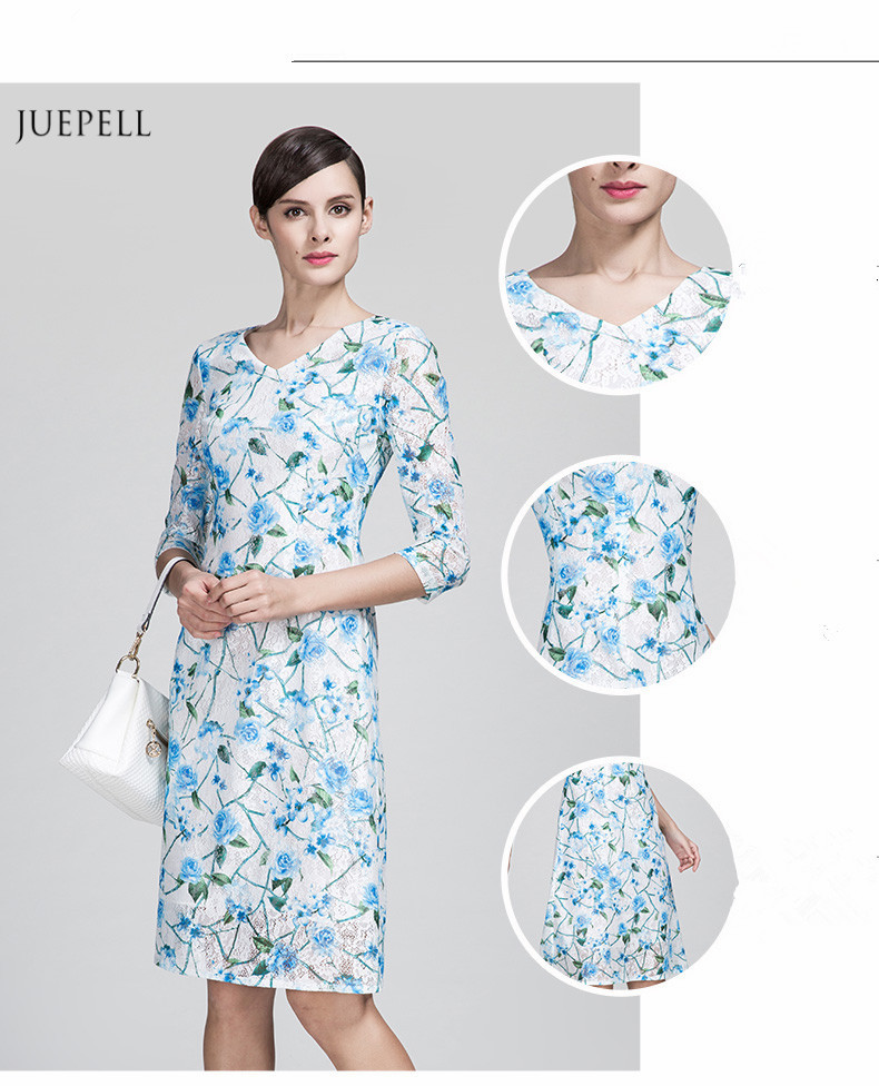 Fashion Floral Print Woven Material Old Lady Dress Elegant