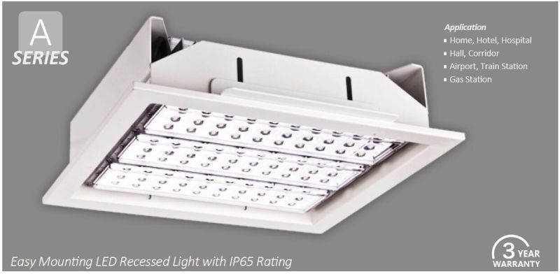 100W IP65 LED Recessed Canopy Light with Bridgelux LEDs