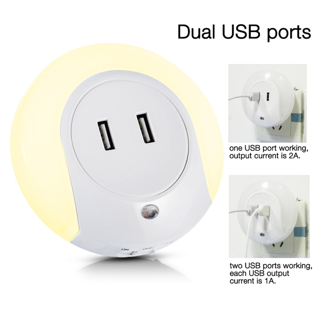 Fashion LED Light Dual USB Wall Charger for Mobile Phone Tablet PC