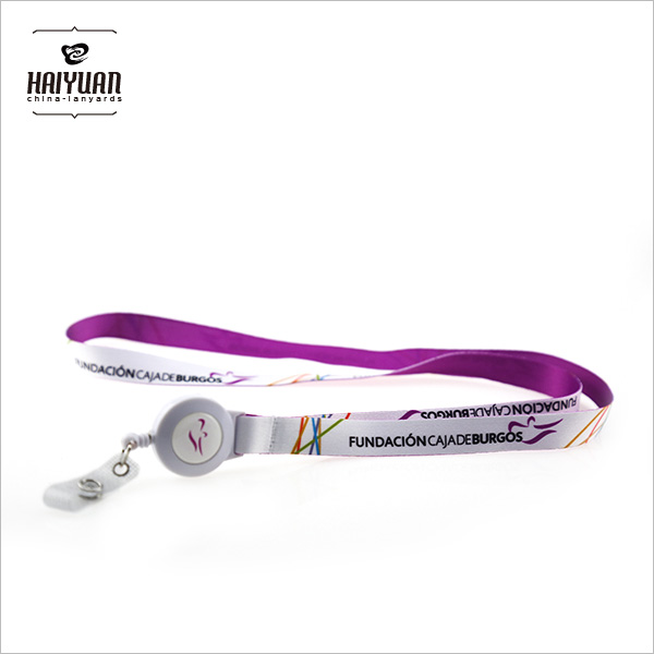 White Heat-Transfer Printed Lanyard with Retractrable Badge Holder