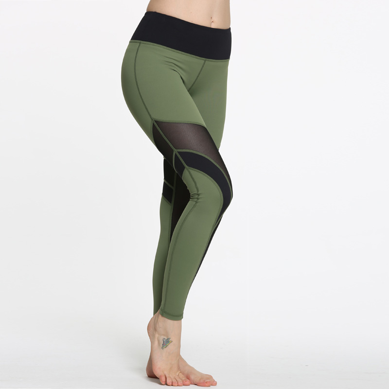 Green Dyed Yoga Leggings Sports Pants with Black Mesh Low MOQ