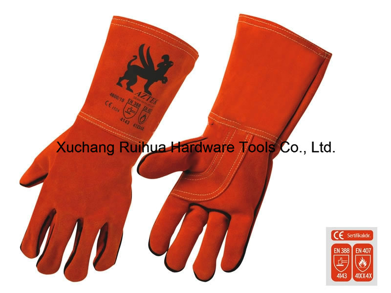 14''welding Gloves with Kevlar Stitching, Cow Leather Welding Gloves Supplier, Welding Gloves Manufacturer, Leather Working Gloves for Welder Use