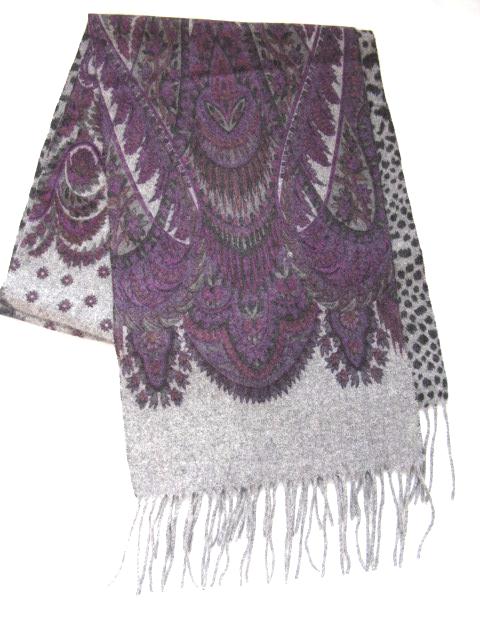 100%Lambswool Double Sides Printed Scarf Paisley/Leopard