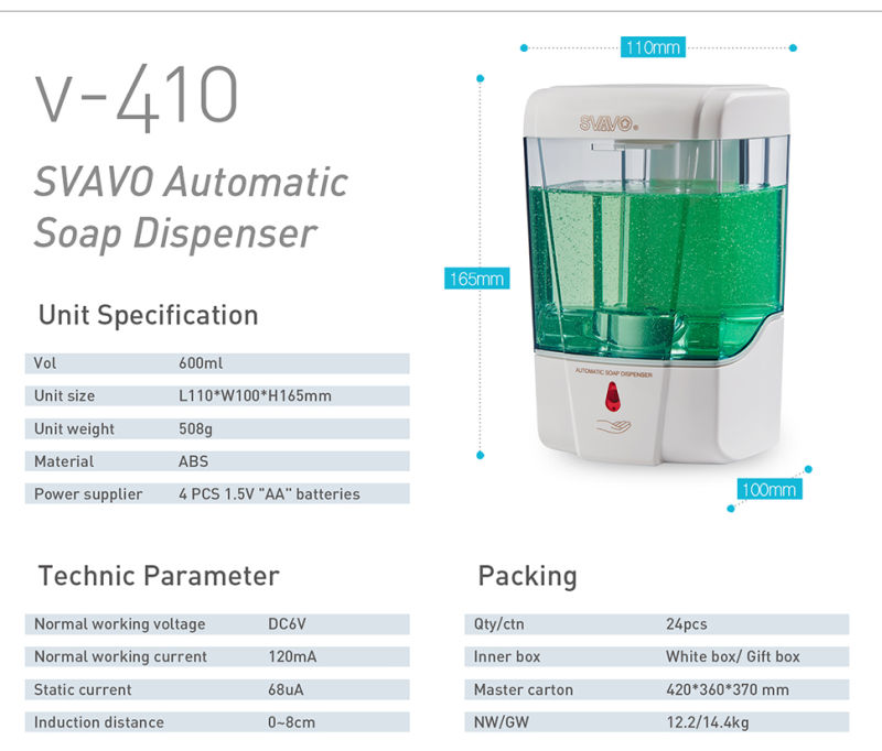 V-410 Plastic Soap Dispenser Hotel Liquid Soap Dispenser Automatic Soap Dispenser