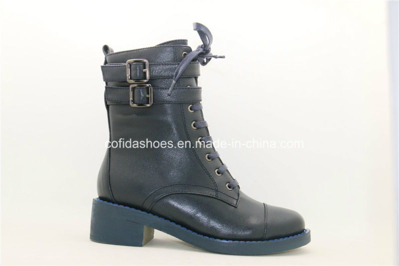Casual European Low Heel Leather Ladies Rubber Boots