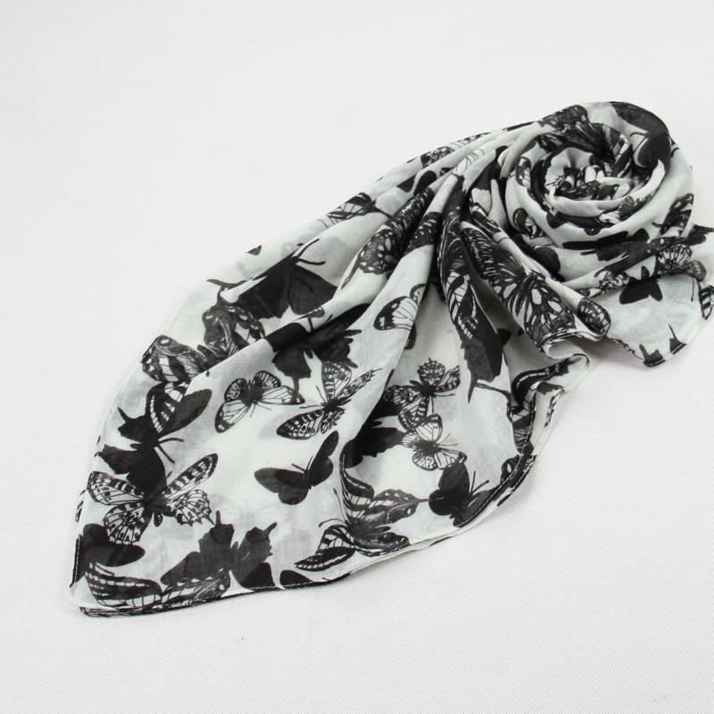 Women Black and White Butterfly Printing Design Scarf