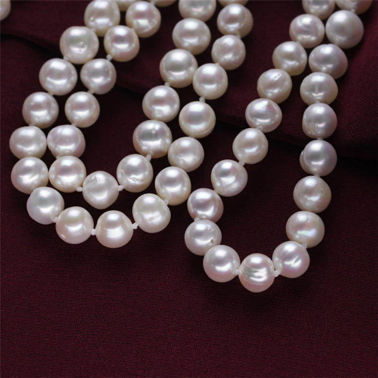 Snh 925 Silver 8mm off Round 47inches Real Freshwater Pearl Set