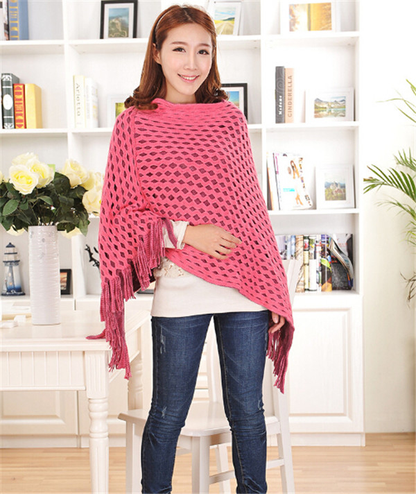 High Quality Tasseled Sweater 100% Acrylic Hollow out Pullover Knitted Women's Cape