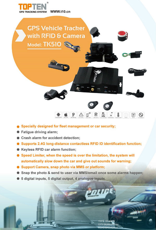 Smart Car Tracking Systems with Camera, Speed Limiter, Crash Sensor (TK510-ER)